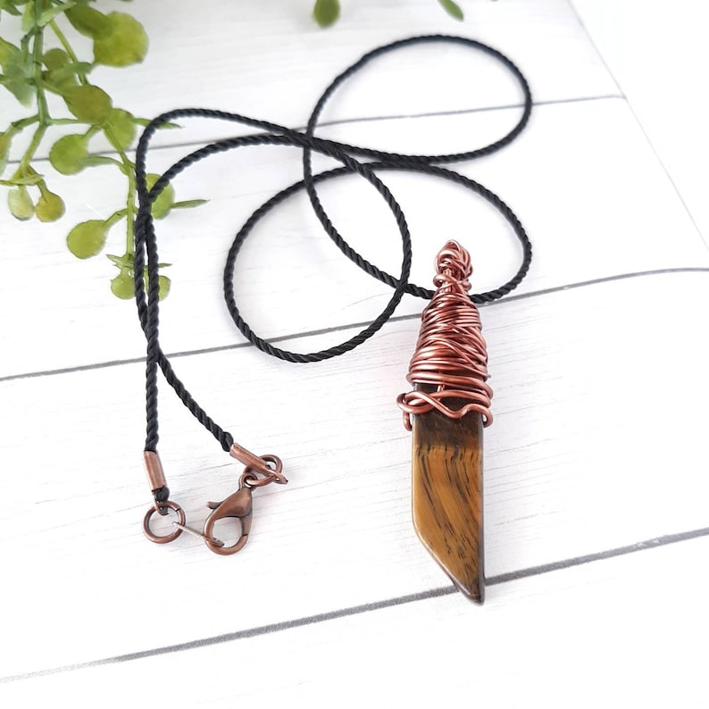 Tigers Eye Necklace Wire Wrapped Tigers Eye Pendant Solar Plexus Chakra Necklace Metaphysical Crystal Necklace Boho Hippie Gifts