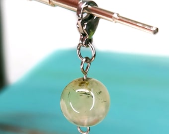 Prehnite with Epidote Crystal Sphere Stainless Steel Charm for Charm Bracelet or Necklace, Key Chain Clip, Genuine Stone Jewelry For Women