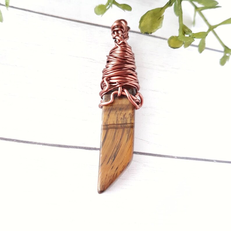 Tigers Eye Necklace Wire Wrapped Tigers Eye Pendant Solar Plexus Chakra Necklace Metaphysical Crystal Necklace Boho Hippie Gifts
