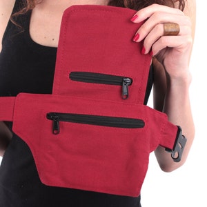 VEGAN Pocket Belt Single Hip Canvas Waist Pouch Utility Bag in Red. Great for Party, Festival, Burning Man, psy trance, rave image 5