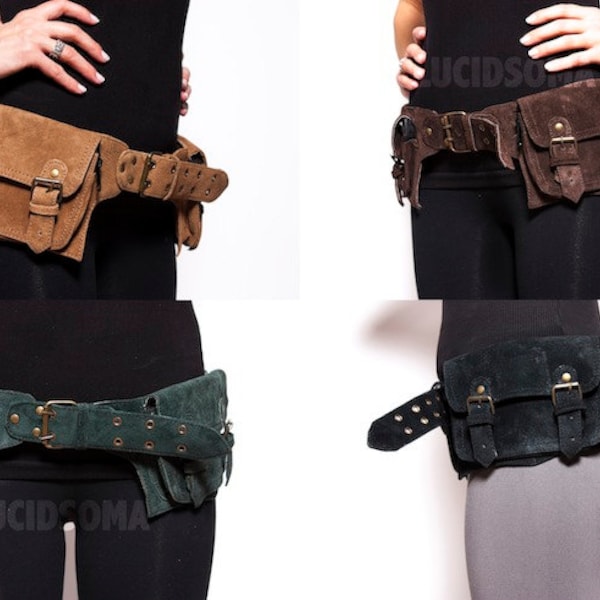 Hip Handmade Suede Waist Pack Bag Party Festival Style Belt Utility Pouch Playa psy trance rave Burning Man steampunk