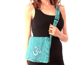 VEGAN Shoulder Bag - Blue Om Handmade Bag. Great for Party Festival, Burning Man, Coachella, Playa, psy trance, rave Burning Man steampunk