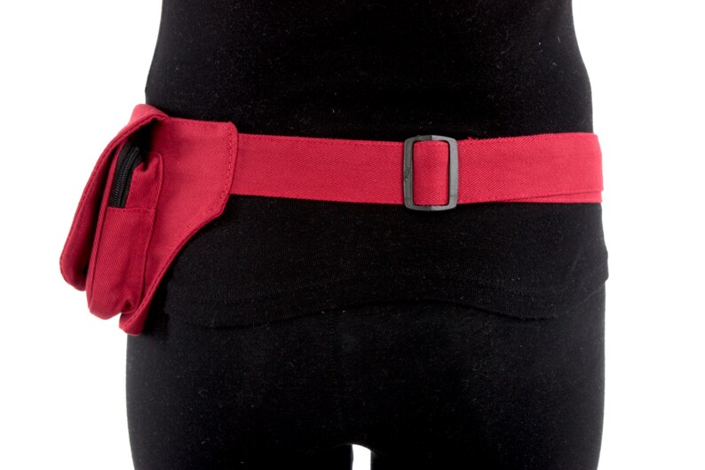 VEGAN Pocket Belt Single Hip Canvas Waist Pouch Utility Bag in Red. Great for Party, Festival, Burning Man, psy trance, rave image 3