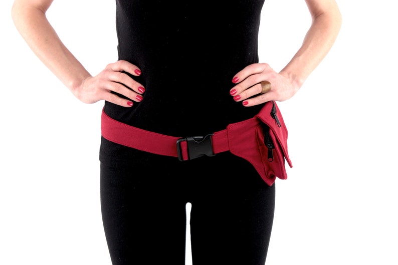 VEGAN Pocket Belt Single Hip Canvas Waist Pouch Utility Bag in Red. Great for Party, Festival, Burning Man, psy trance, rave image 2