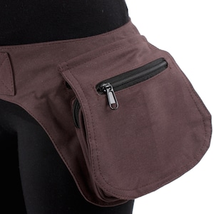 VEGAN Pocket Belt - Single  Hip Canvas Waist Pouch Utility Bag in Dark Brown. Great for Party, Festival, Burning Man, psy trance, rave