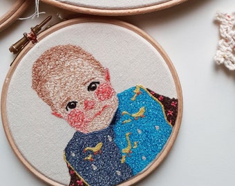 PERSONALIZED baby portrait, custom kid portrait from photo, custom family portrait, family illustration portrait hoop art, children's room