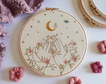 Loving hands embroidery floral magic illustration, hands and flowers embroidery hoop art, boho magic hoop art wall decor, whimsical wall art