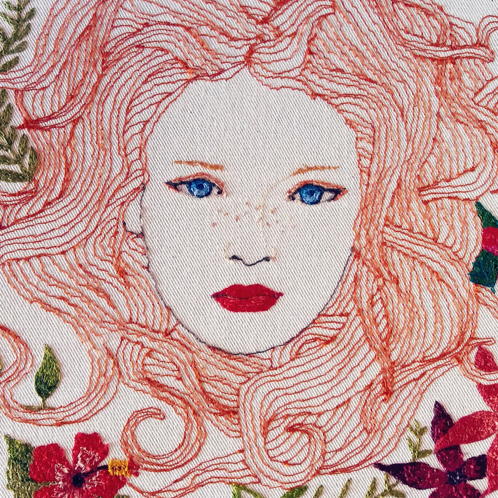 Spring Floral Embroidery Illustration Woman Embroidered Etsy