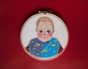 Custom baby embroidery portrait, personalized embroidery gift, Baby 1st birthday & baptism gift, custom family portrait, kid's portrait 5"