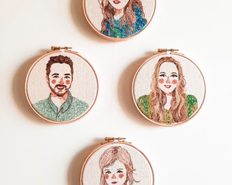 CUSTOM embroidered portrait wall hanging, personalized family embroidery portrait from photo, anniversary gift, custom family gift