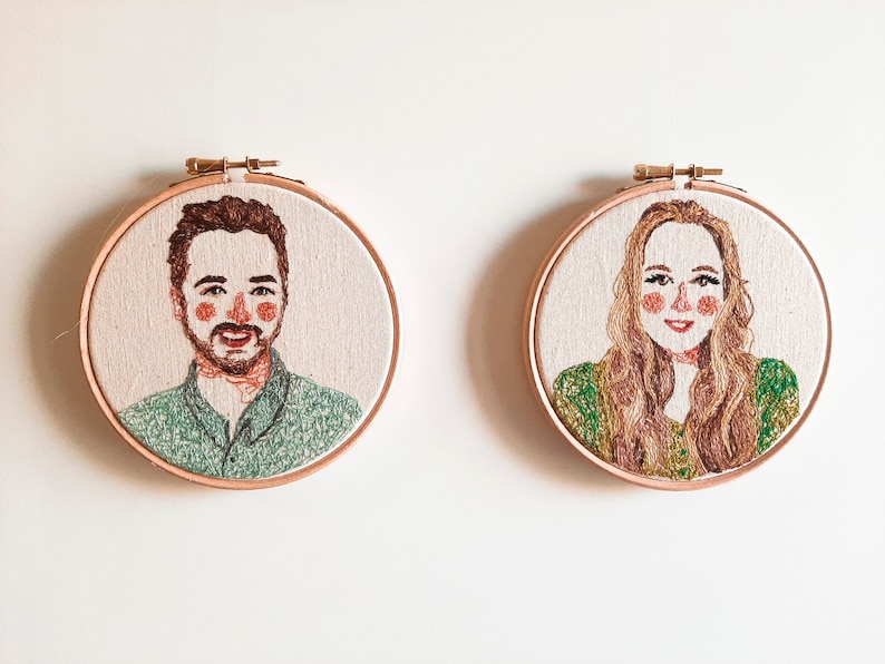 CUSTOM couple portrait wall art, personalized couples embroidery portrait illustration, anniversary gift, custom wedding housewarming gift image 1