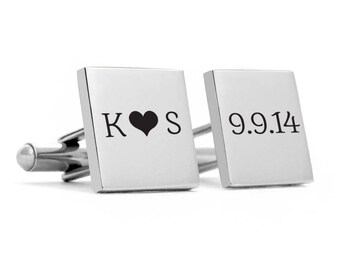 Groom Cuff links, Stainless steel with engraved personalized initials for wedding, custom, customized, dated, heirloom