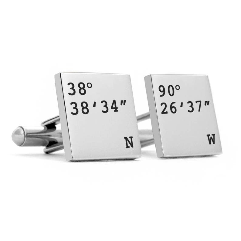 Latitude Longitude Coordinates Cufflinks, Engraved Cufflinks, Custom CuffLinks, Personalized cufflinks image 1