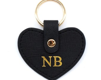 BLACK keyring, heart keyring, leather keychain, personalised, personalised, monogram, embossed