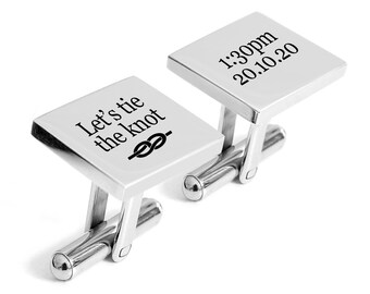 Groom Wedding Cufflinks, Lets tie the knot,  Engraved personalized date for bride and groom, custom, engraved cuff links