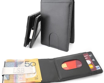 Black or Brown Genuine Leather wallet, with engraved personalised internal stainless steel money clip