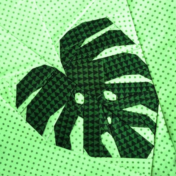 Foundation paper pieced, cheese plant, quilt block, Monstera Leaf, palm leaf