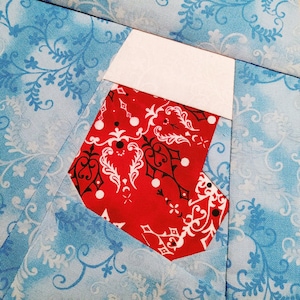 X&#39;mas stocking quilt block, PDF FPP pattern, printable mini quilt, 3 sizes