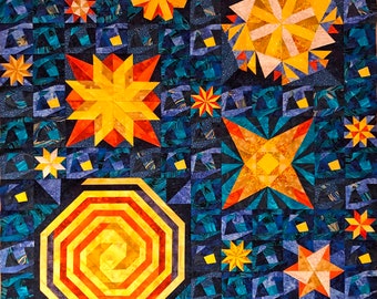 Star quilt pattern, Starry night quilt, pdf quilt pattern, star blocks