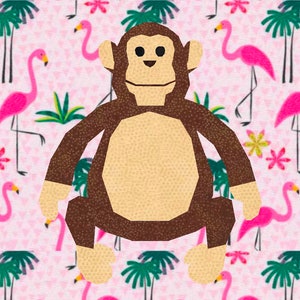 FPP Monkey Pattern, Large 20&quot; Quilt Block, PDF printable pattern