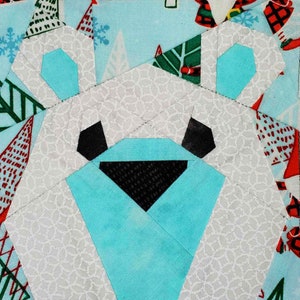 Polar Bear Quilt Block, FPP printable PDF pattern, 3 sizes