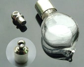 6MM Transparent Glass Heart Plain Wishing Bottle Pendant with silver-plated screw caps