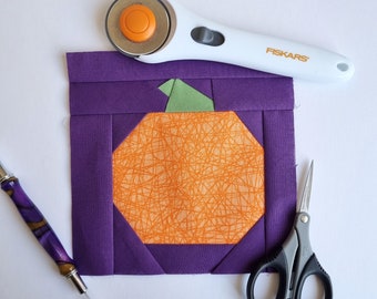 Pumpa-quiltblock, mönster för papperslappning till grunden (PDF-mönster)