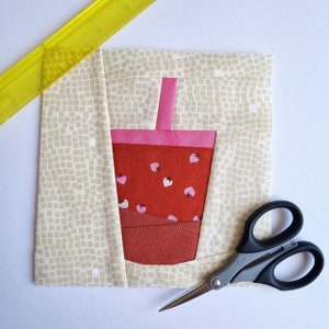 FPP Quilt block, Cute block, foundation paper piece block, milkshake, ice coffee, boba tea, take away drink