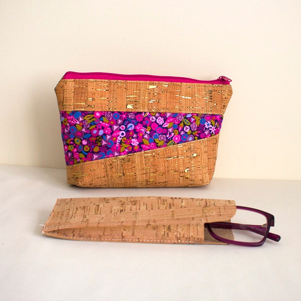 Cork Duo PDF Sewing Pattern includes SVG file, Pouch pattern, cosmetic bag, glasses case, glasses pouch, cork bag, cork pouch, zip pouch