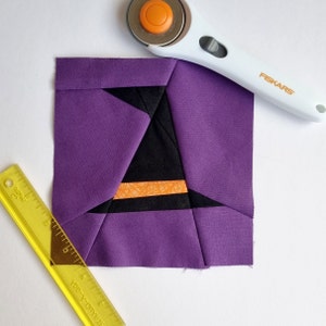 Witch Hat FPP Block, Foundation Paper Piecing Quilt block, spooky halloween block, foundation paper piecing