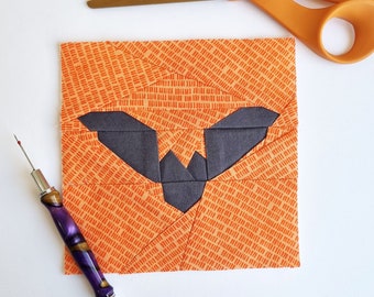 Bat Quilt Block: Mönster för papperslappning till grunden (PDF-nedladdning)