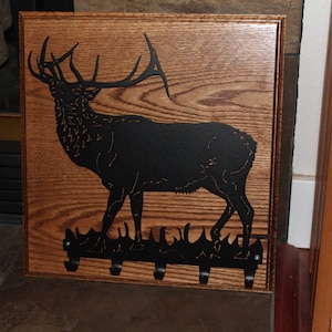 Red oak and powder coated elk  key rack