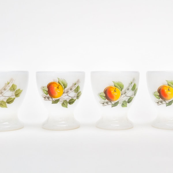 Portauova vintage Arcopal France: vetro opalino Fruits de France, set da 4