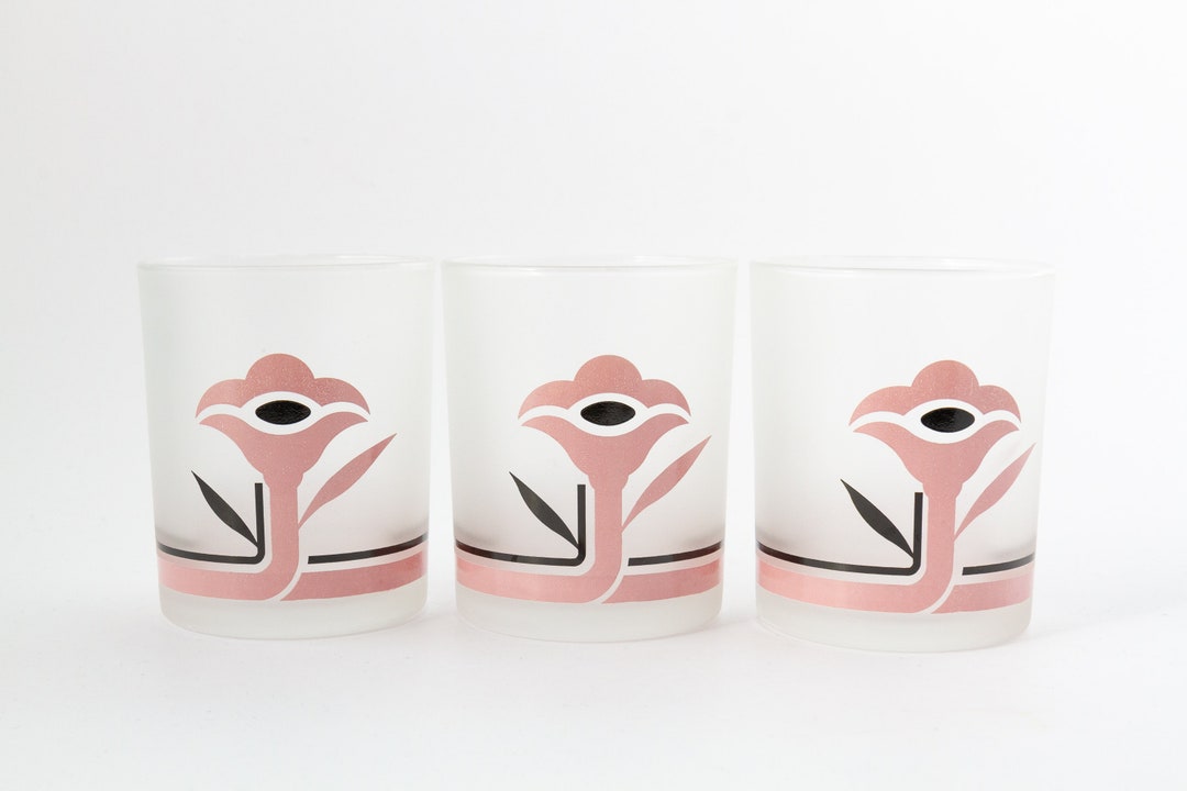 VINTAGE Set of Three Frosted Italian Art Deco Style Glasses, Frosted