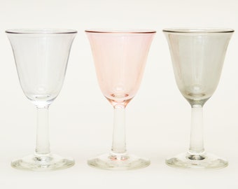 Set of three small vintage stem glasses, mid-century glasses, shots glasses, elegant goblets, vintage liqueur glasses, coloured glasses