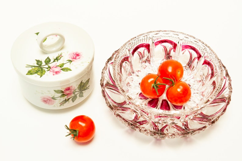 Crystal Glass Dish Set Glass Bowl Set Crystal Bowl and Dish Etsy