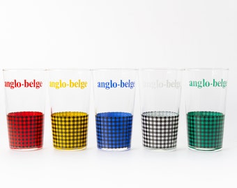 VINTAGE set of five iconic Anglo Belge glasses, lemonade glasses, soft drinks glass, soda glasses, water glasses. Details -> DESCRIPTION