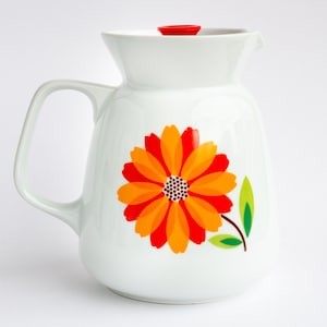 White porcelain jug with lid and handle, Bareuther Bavaria ceramic pitcher, German juice jug, summer water carafe, mid-century flower jug