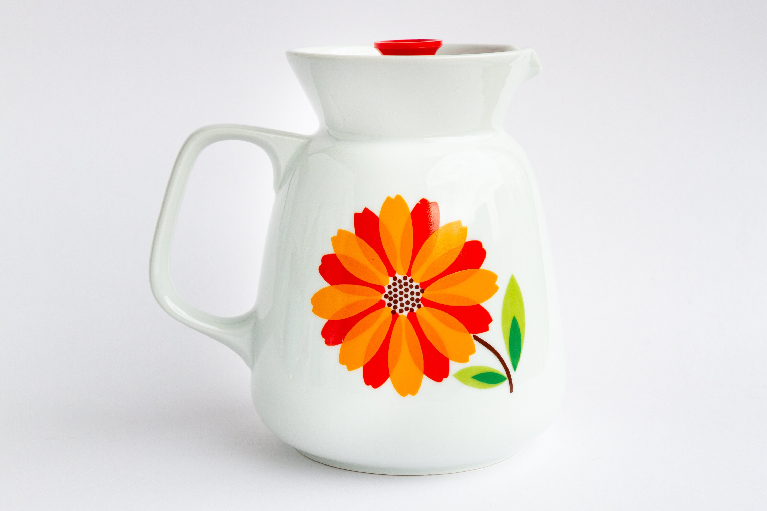 Pichet / cruche orange en céramique émaillée, Espagne, années 1960 - En vente sur France