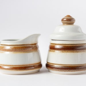 Vintage German Gerz pottery sugar bowl and creamer, stoneware milk jug and sugar pot, brown speckled mid-century pottery Gerzit West-Germany