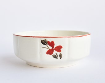 Sturdy small ceramic bowl, vintage ceramic dish, pottery bowl, small Boch La Louvière bowl Belgium, antique bowl, red flower dish, brocante