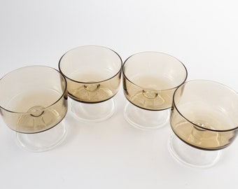 VINTAGE set of 4 smoky Luminarc stem bowls, French smoked glass, Cavalier France, Luminarc Suède brown glass dishes. Details -> DESCRIPTION
