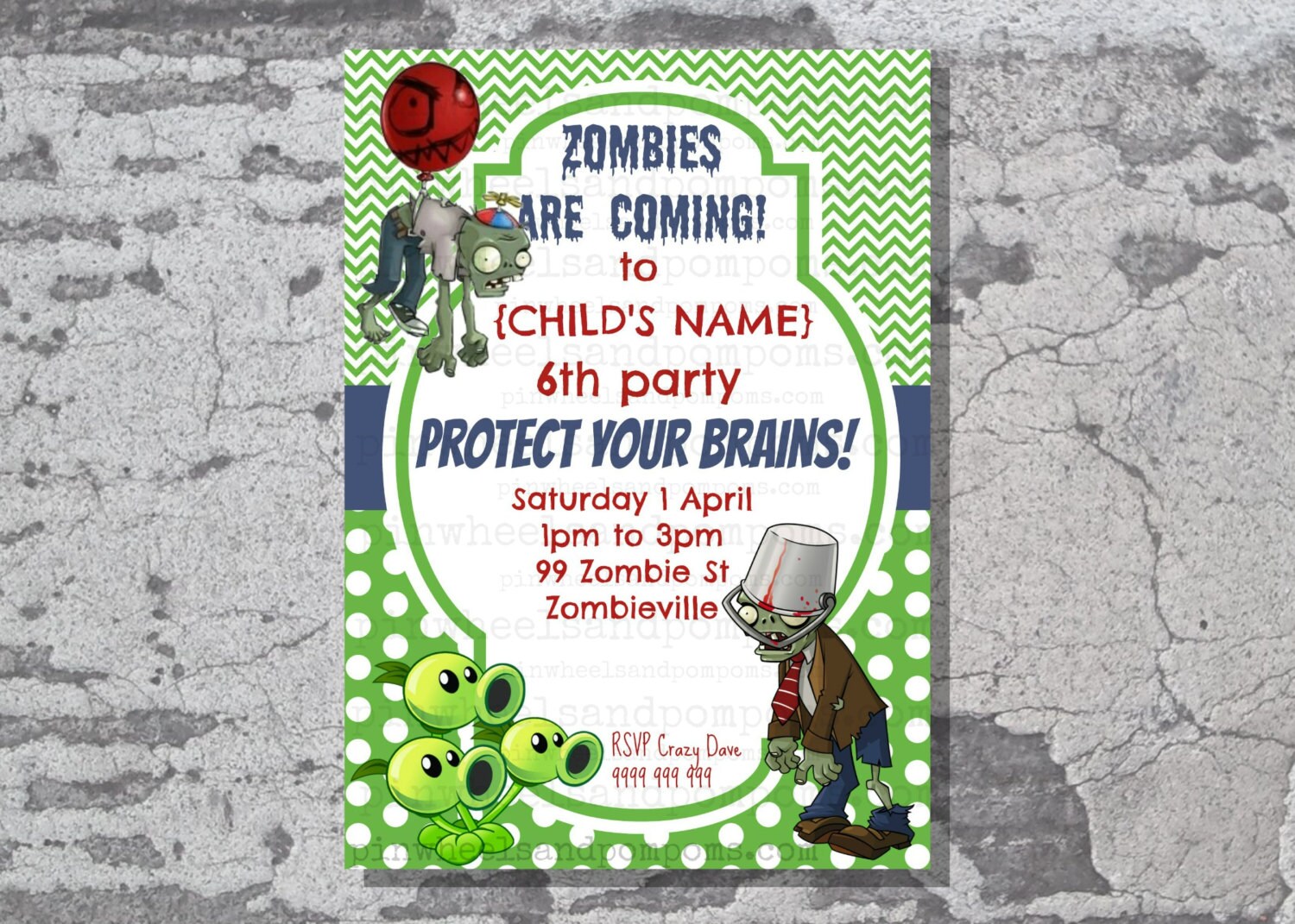 Zombie Birthday Party Invitation (Printable Digital File Only)