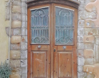 Old door - Original colored pencils drawing