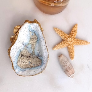 Block Island Nautische Karte Austernmuschel - Küsten Schmuckschale, Strand Schmuckhalter, Nautisches Wohndekor, Vom Meer inspiriertes Geschenk