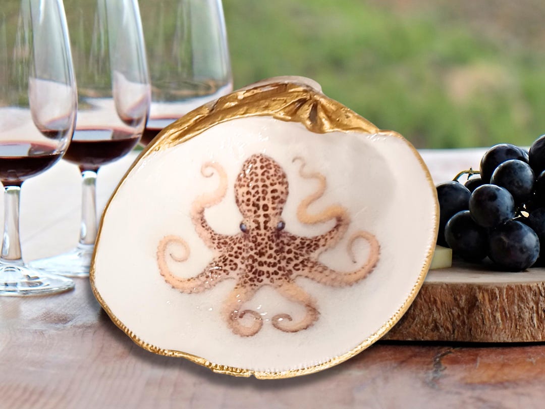 Speckled Octopus Decoupage Clam Shell Trinket Dish – Coastal Decor ...