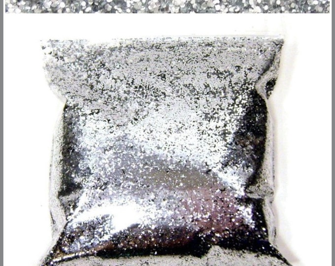 Chrome Silver Chunky Glitter .025" Solvent Resistant Loose Bulk Poly Metallic Glitter, Nail Polish, Slime, Resin Art - 11oz / 325ml Package