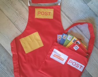 Pretend Play, Children's Postman Apron: Role Play Costume with Post Bag & Letters