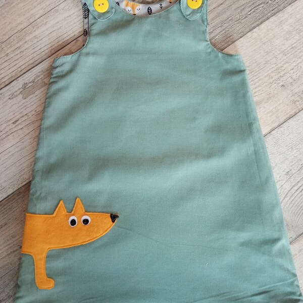 Reversible Girls Pinafore Dress: Fox Design Needle Cord