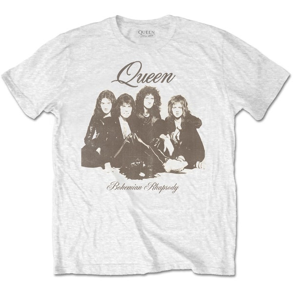 T-Shirt Uomo Queen Bohemian Rhapsody, Maglietta In Morbido Cotone Con Stampa Sul Retro, Bianca, Abbigliamento Musicale Ufficiale - 3